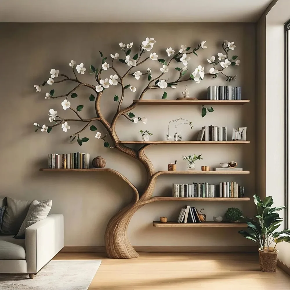 Custom Tree Bookshelf, Wall Mounted, Solid Wood, Handmade - Image 4