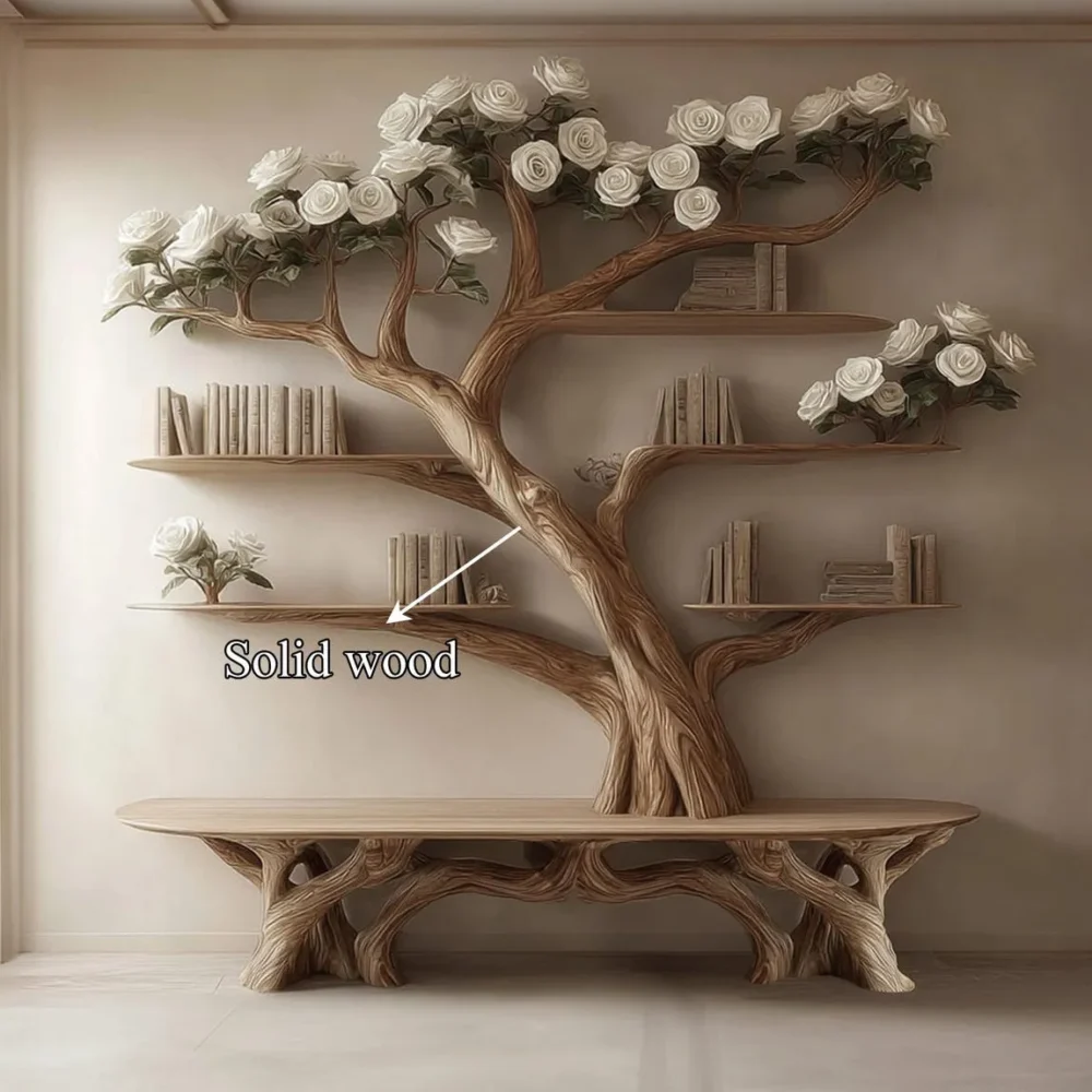 Bench Tree Bookshelf, Wall Mounted, Solid Wood, With Seat - Image 5