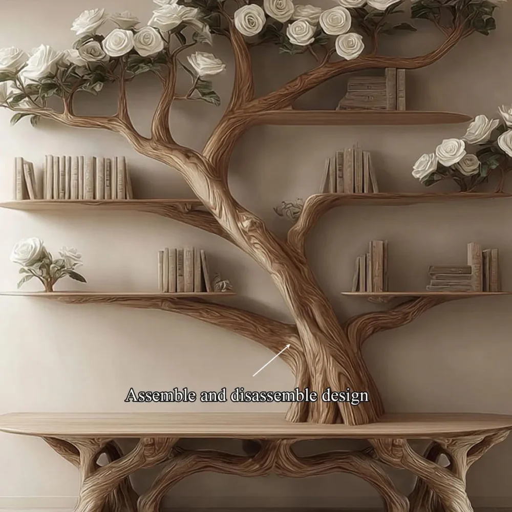 Bench Tree Bookshelf, Wall Mounted, Solid Wood, With Seat - Image 6