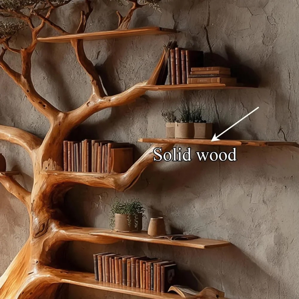 Rustic Tree Bookshelf, Wall Mounted, Solid Wood - Image 3