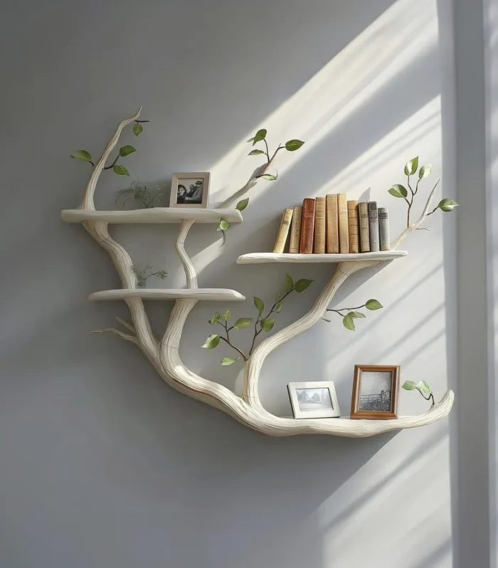 Floating Bookshelf, Rustic Solid Wood, Handmade Wall Shelf