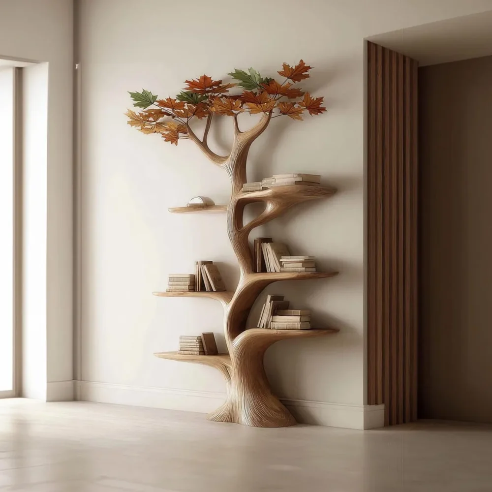 Custom Tree Bookshelf, Rustic, Wall Mounted, Solid Wood