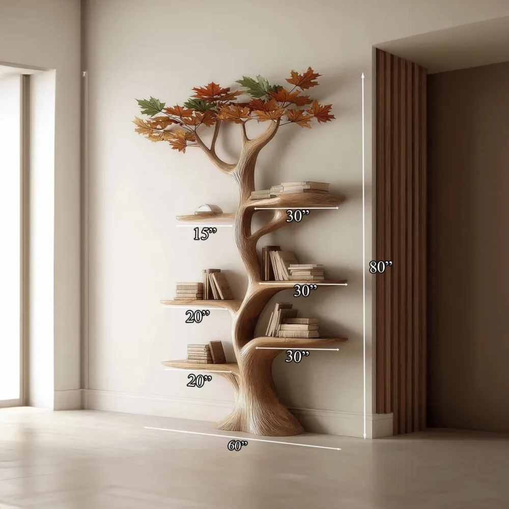 Custom Tree Bookshelf, Rustic, Wall Mounted, Solid Wood - Image 4