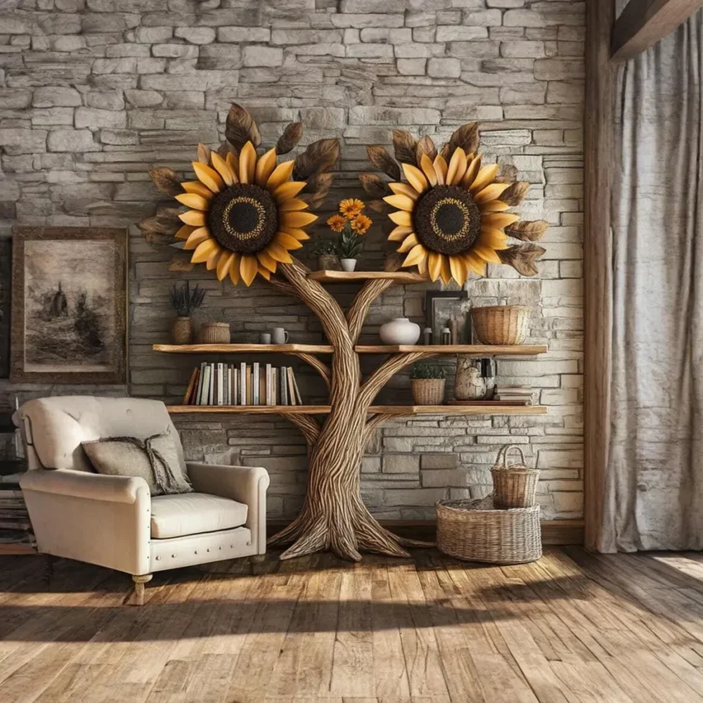 Narrow Floating Bookshelf, Tree Style Corner, Solid Wood, Handmade - Image 2