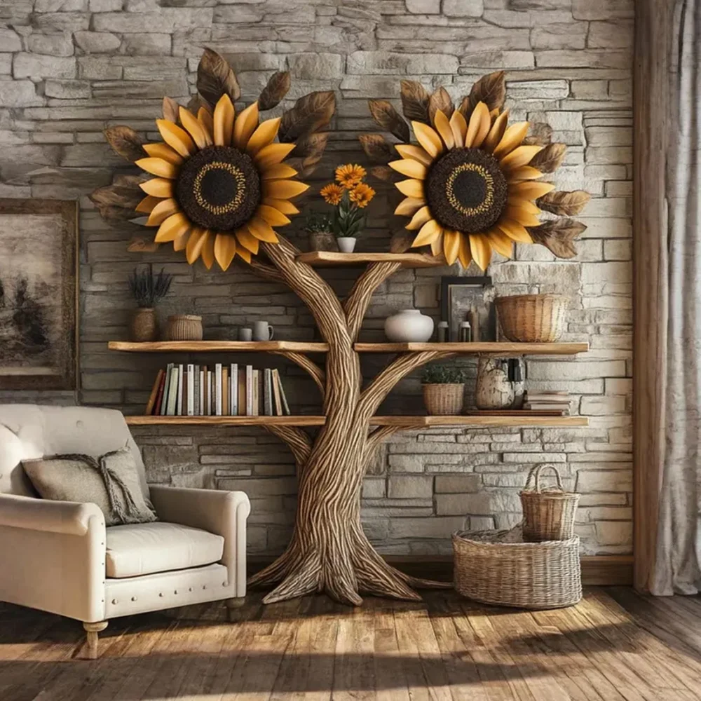 Narrow Floating Bookshelf, Tree Style Corner, Solid Wood, Handmade - Image 3