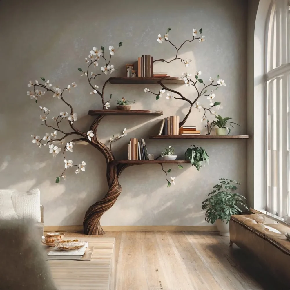 Tree Branch Bookcase, Wall Mounted, Montessori Kids, Live Edge Wood
