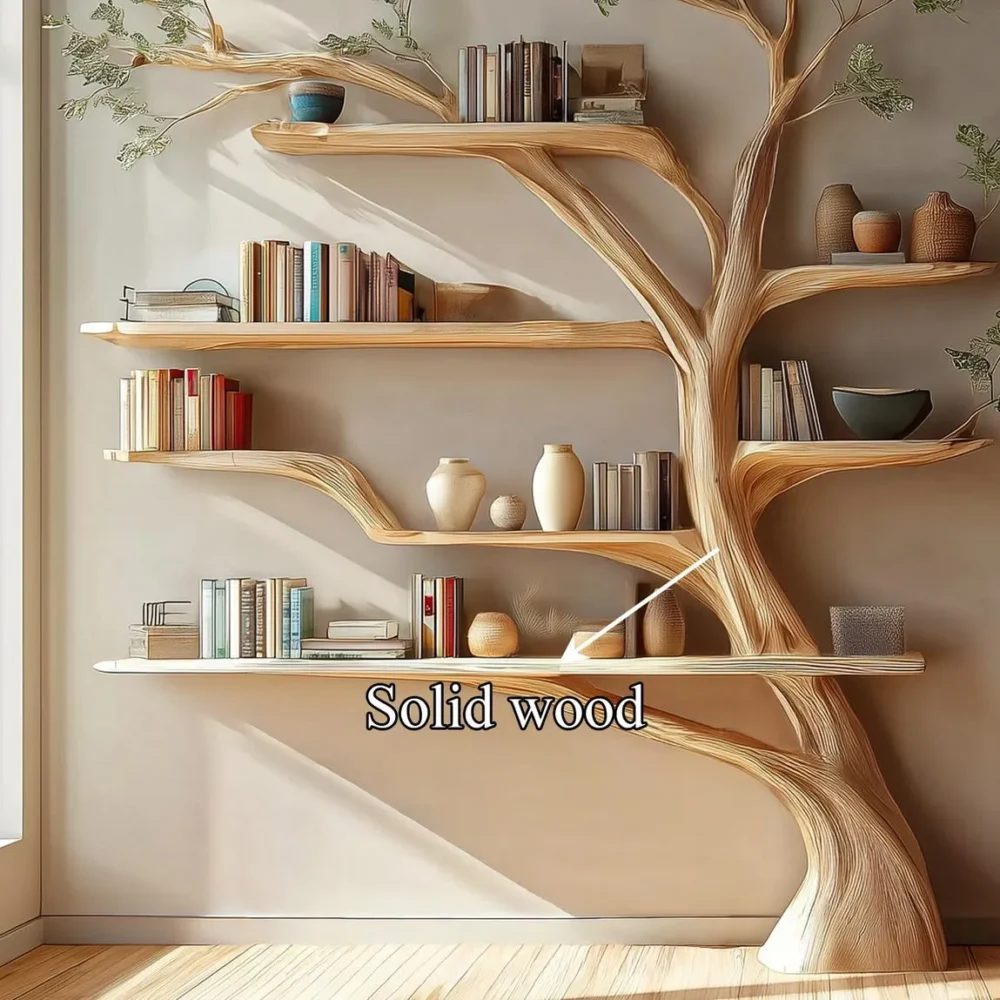 Rustic Tree Bookshelf, Wall Mounted, Custom Solid Wood Display - Image 3