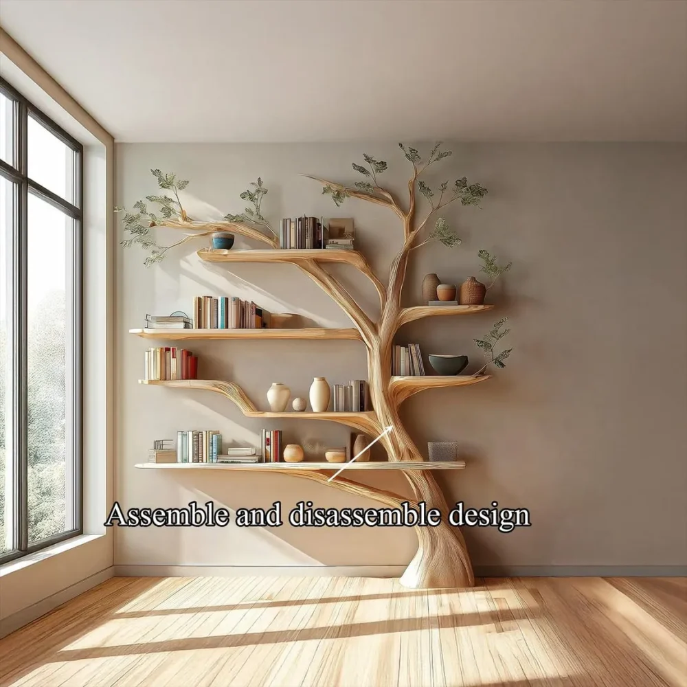 Rustic Tree Bookshelf, Wall Mounted, Custom Solid Wood Display - Image 6