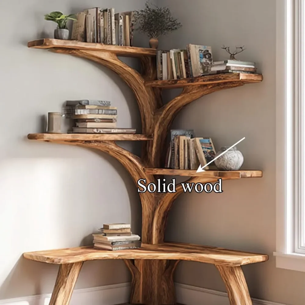 Tree Branch Corner Shelf With Bench, Floating Driftwood, Handmade - Image 4