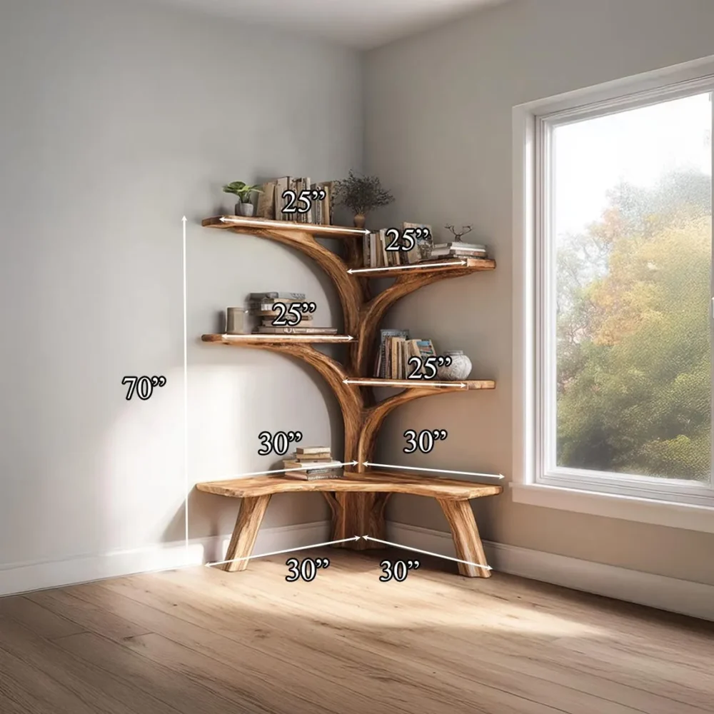 Tree Branch Corner Shelf With Bench, Floating Driftwood, Handmade - Image 6