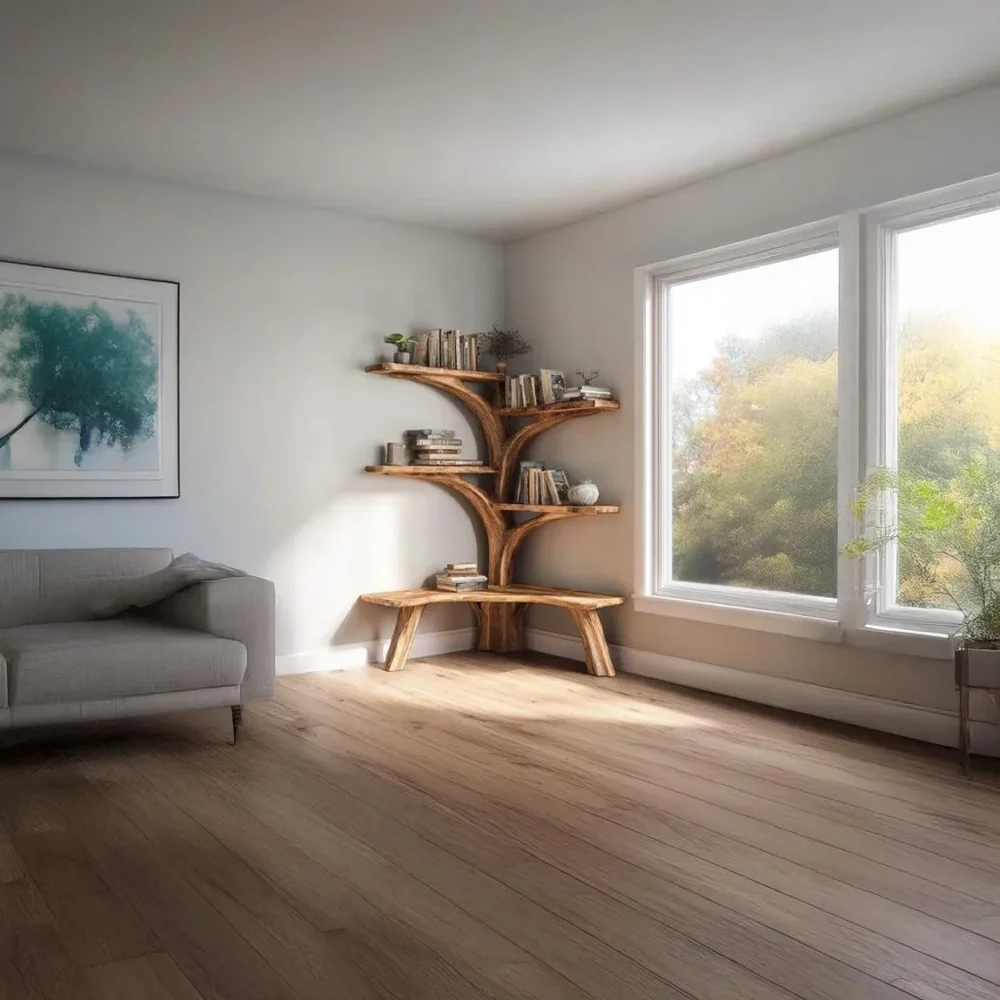 Tree Branch Corner Shelf With Bench, Floating Driftwood, Handmade - Image 7