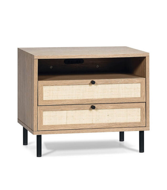 Mila Two Drawer Night Side Table with Open Shelf